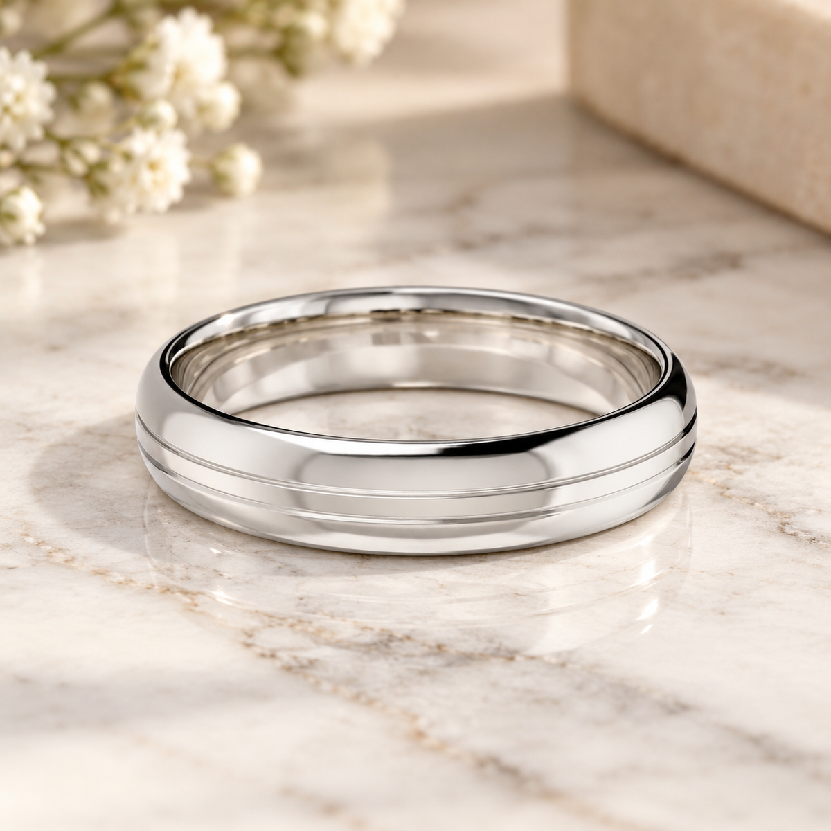 Thin Grooved - White Gold - Plain