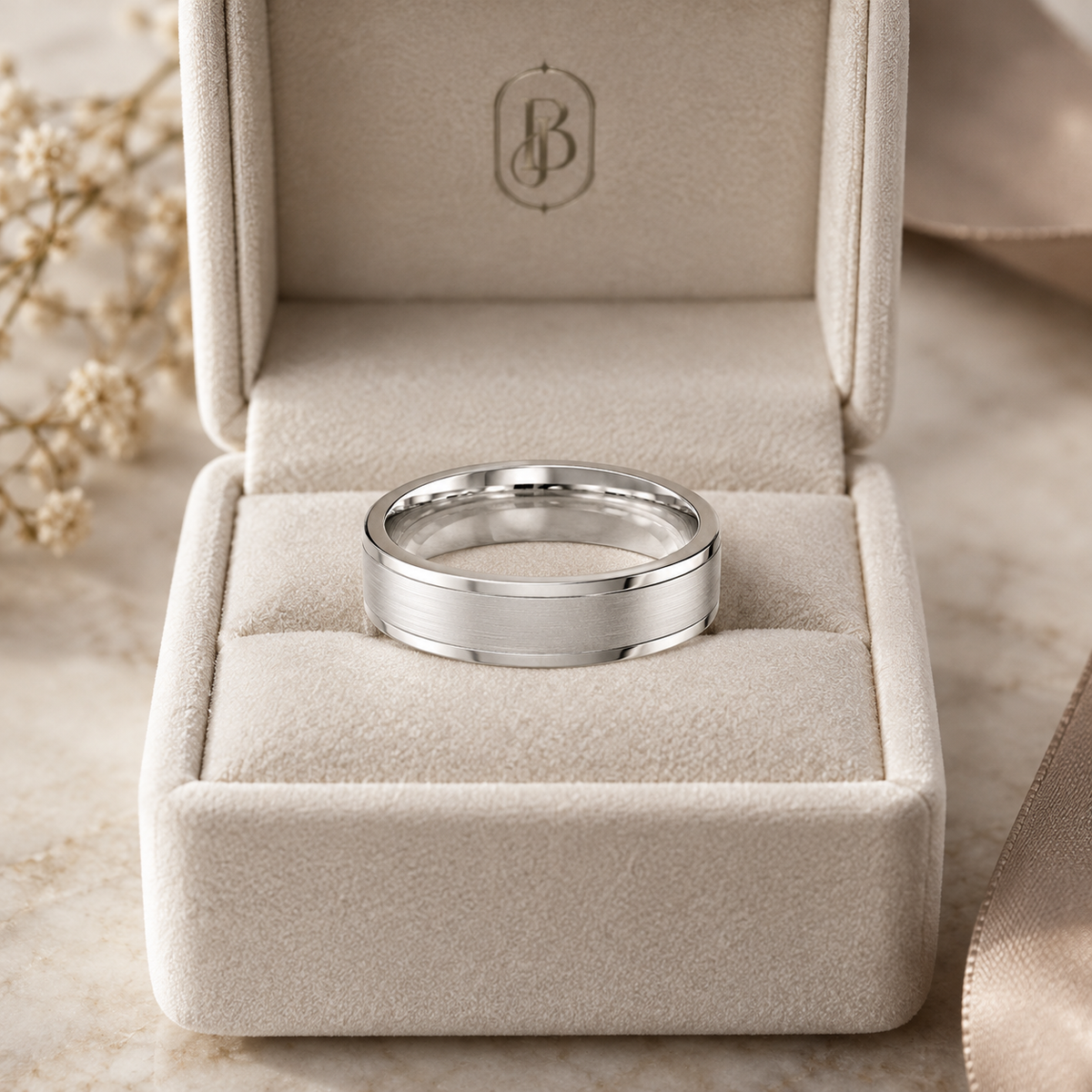 Double Grooved - White Gold - Brushed