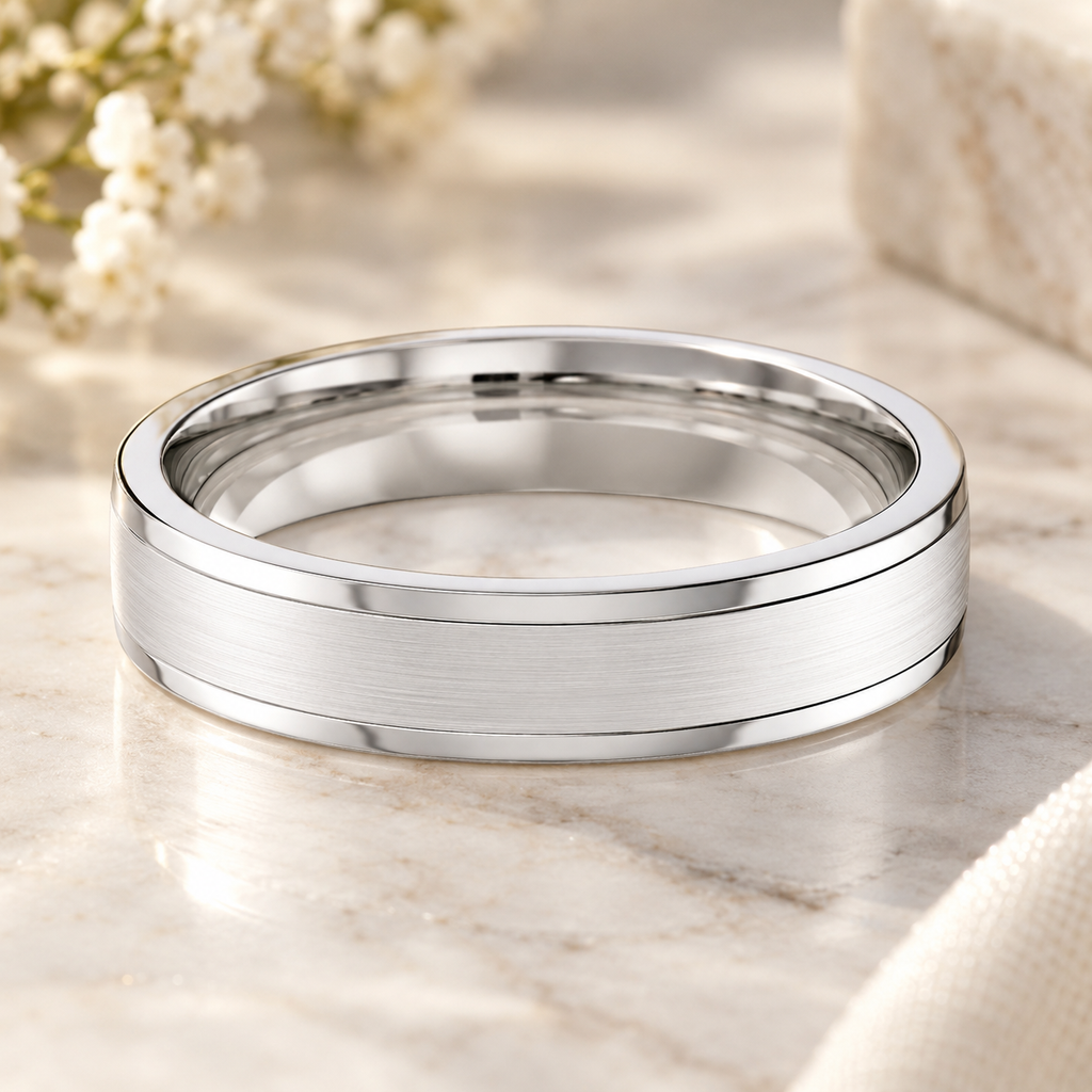 Double Grooved - White Gold - Brushed